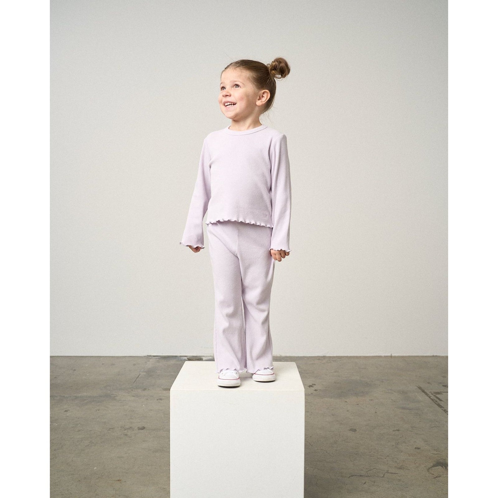 Long Sleeve Ribbed Lettuce Trim Tee - Lilac
