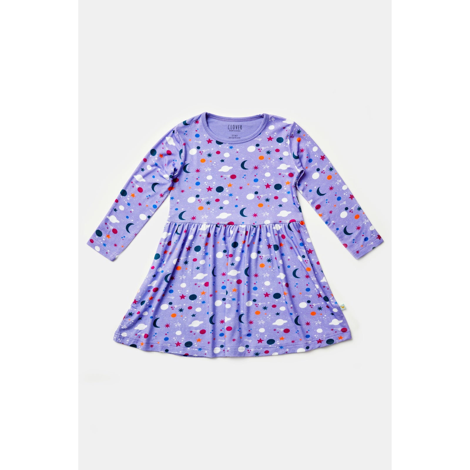 Stretchy Long Sleeve Twirl Dress - Luna Lavender