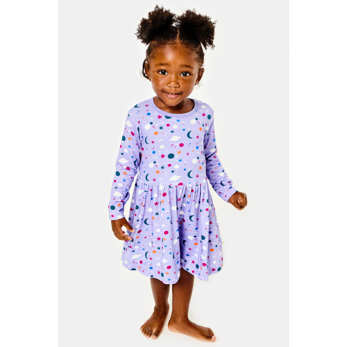 Stretchy Long Sleeve Twirl Dress - Luna Lavender