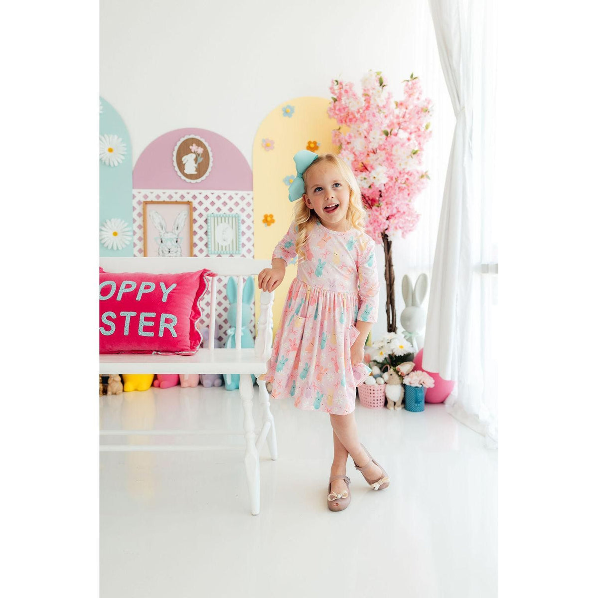 Preppy Peeps 3/4 Sleeve Pocket Twirl Dress