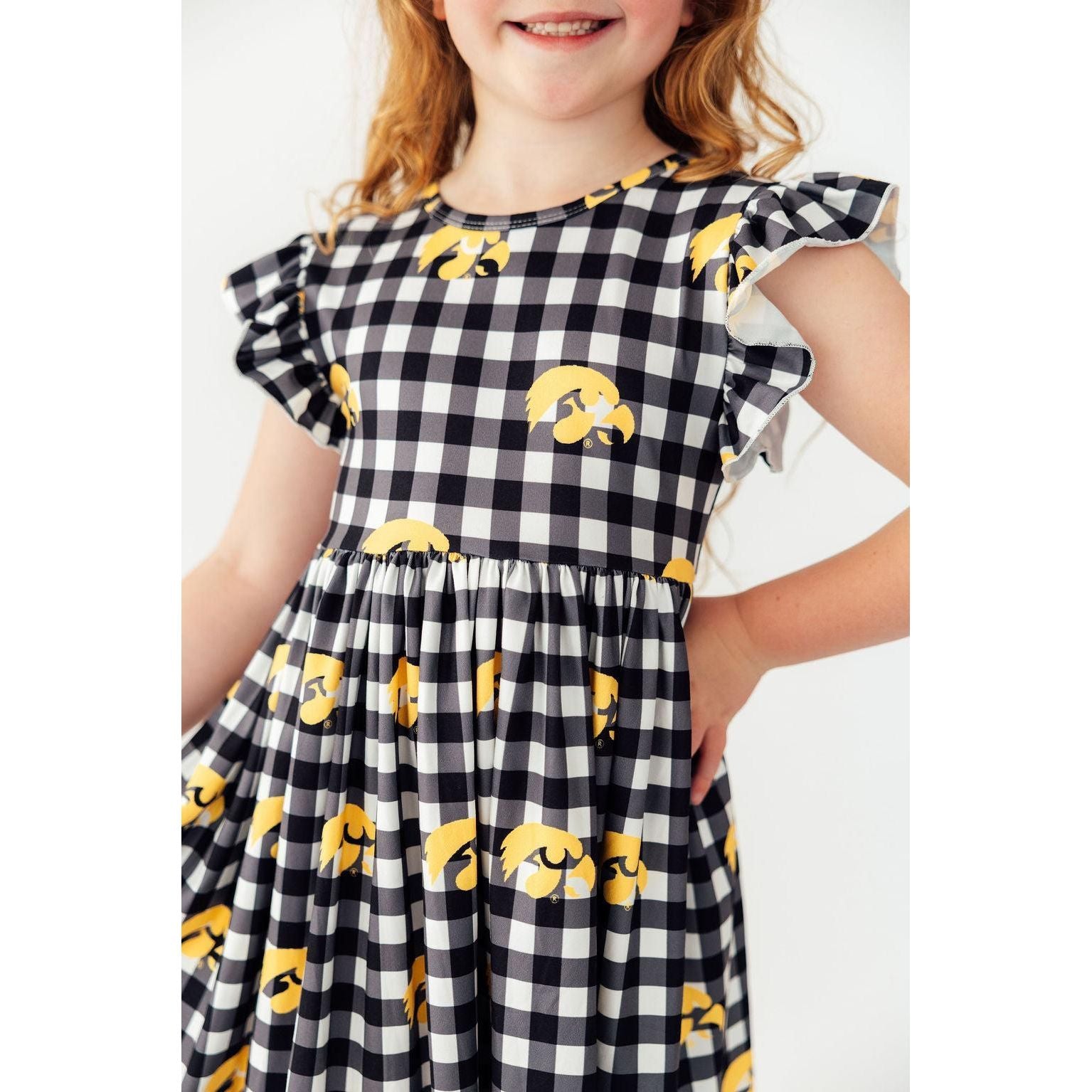 Iowa Plaid Tigerhawk Flutter Twirl Dress