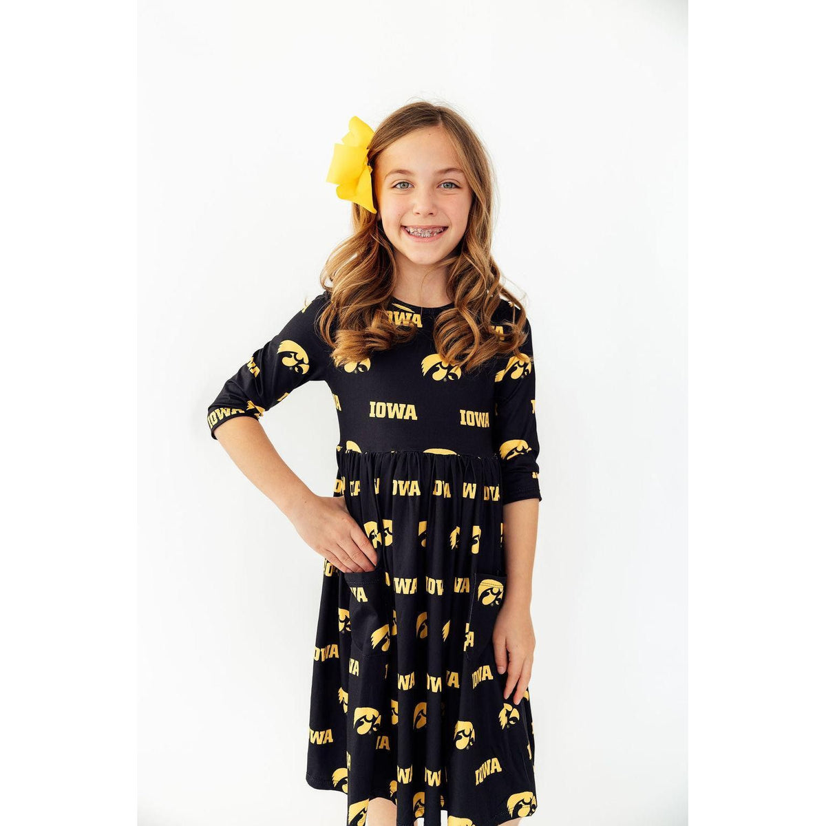 Iowa Black Tigerhawk 3/4 Sleeve Pocket Twirl Dress
