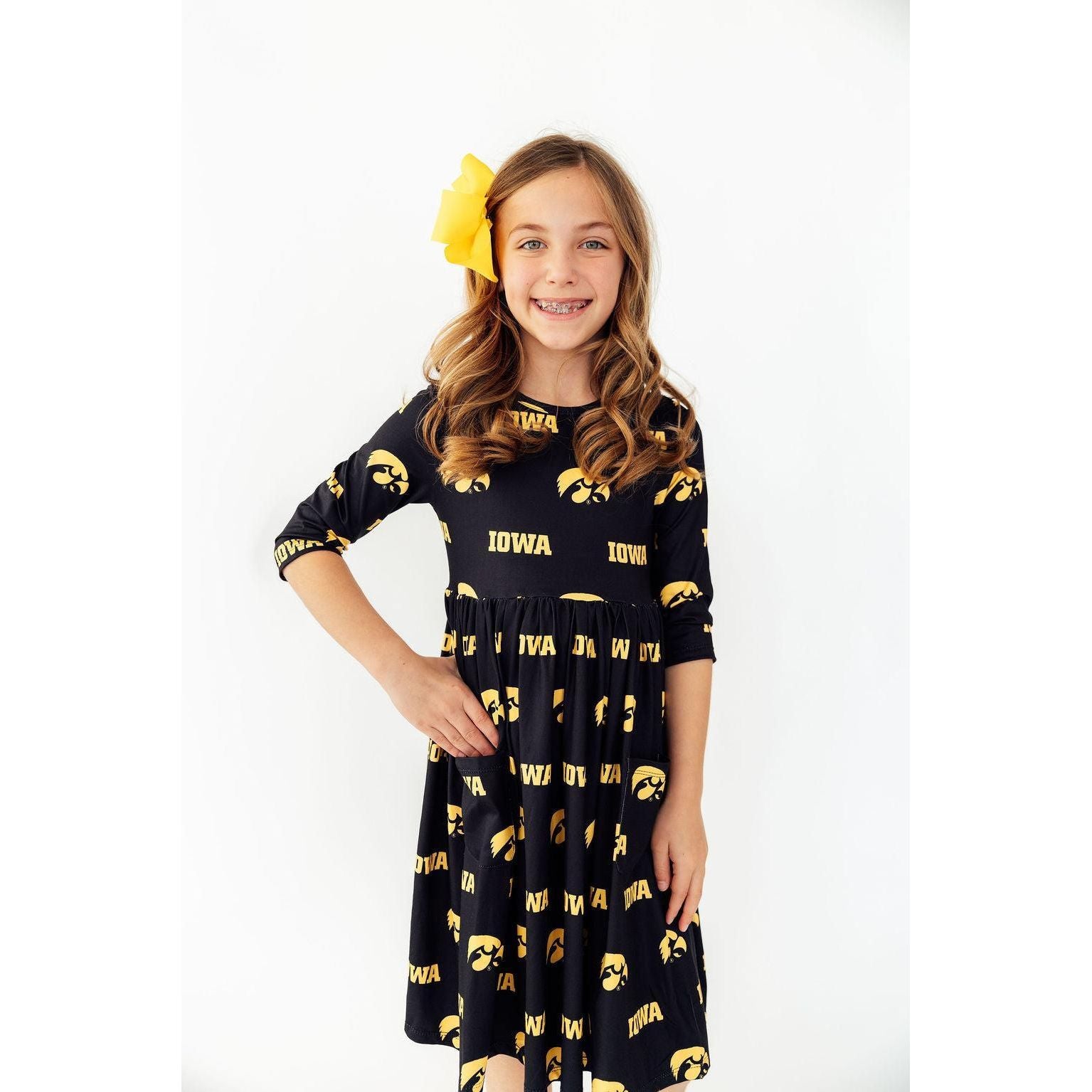 Iowa Black Tigerhawk 3/4 Sleeve Pocket Twirl Dress