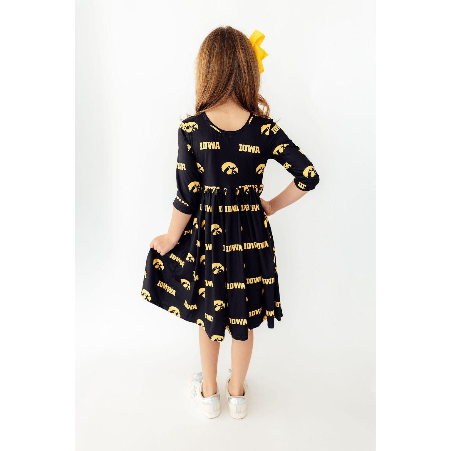 Iowa Black Tigerhawk 3/4 Sleeve Pocket Twirl Dress