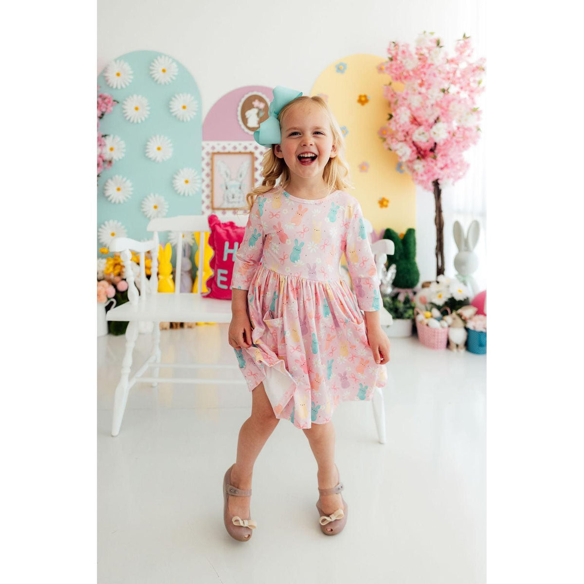 Preppy Peeps 3/4 Sleeve Pocket Twirl Dress