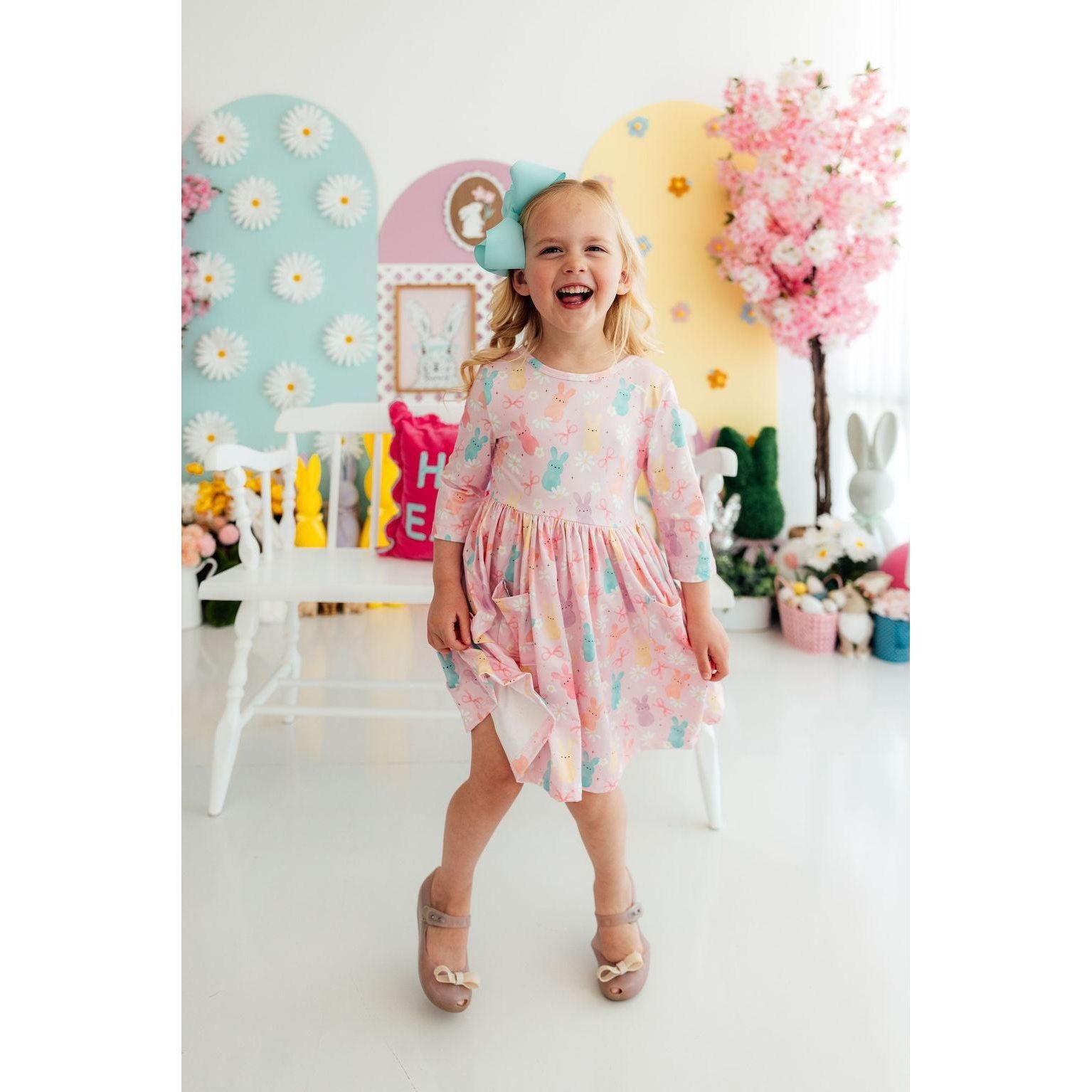 Preppy Peeps 3/4 Sleeve Pocket Twirl Dress