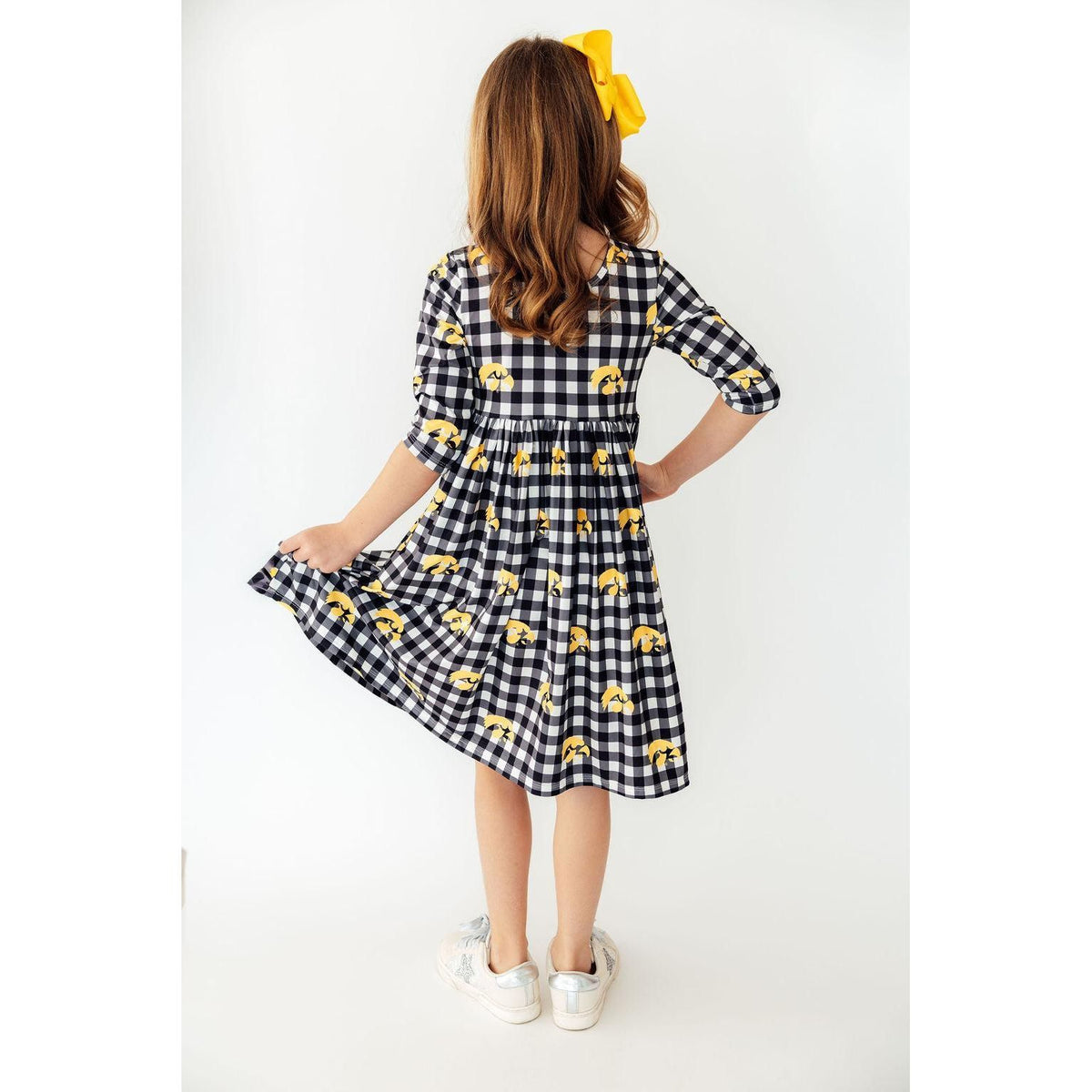 Iowa Plaid Tigerhawk 3/4 Sleeve Pocket Twirl Dress