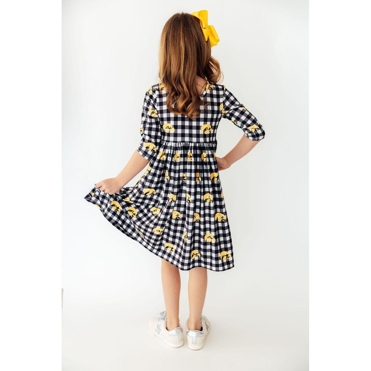 Iowa Plaid Tigerhawk 3/4 Sleeve Pocket Twirl Dress