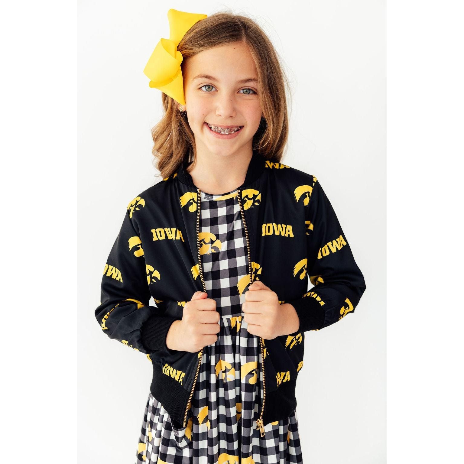 Iowa Plaid Tigerhawk 3/4 Sleeve Pocket Twirl Dress