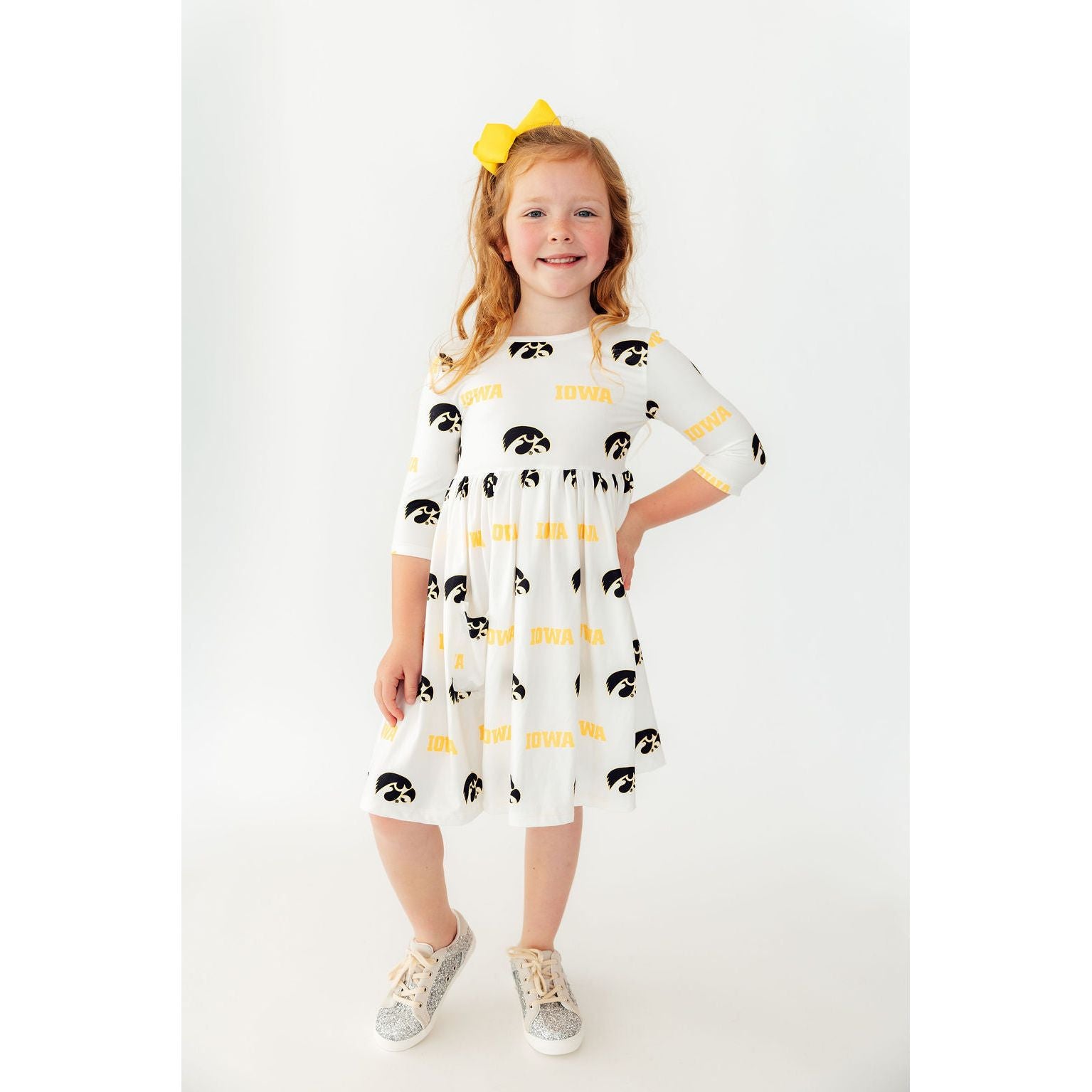 Iowa White Tigerhawk 3/4 Sleeve Pocket Twirl Dress