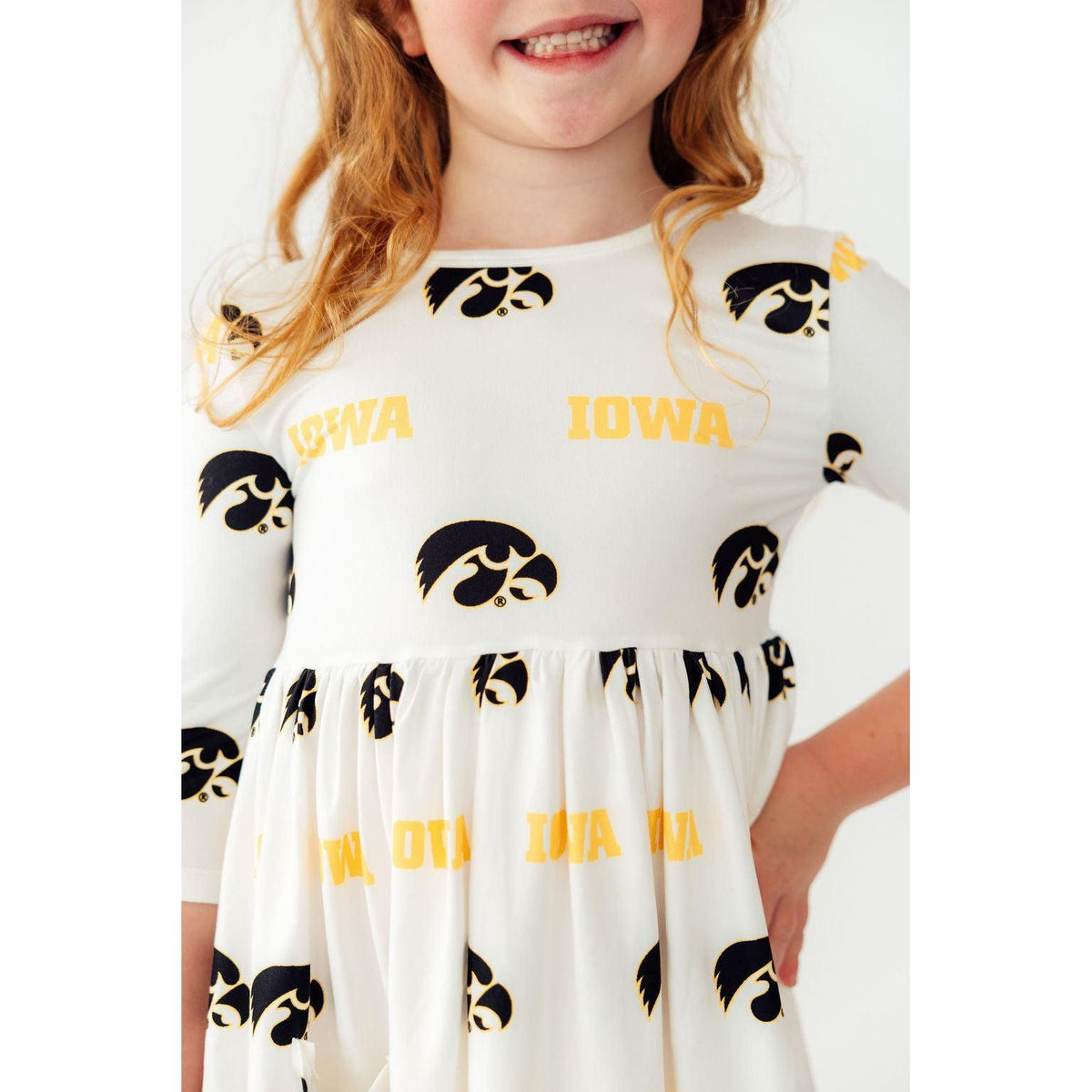Iowa White Tigerhawk 3/4 Sleeve Pocket Twirl Dress
