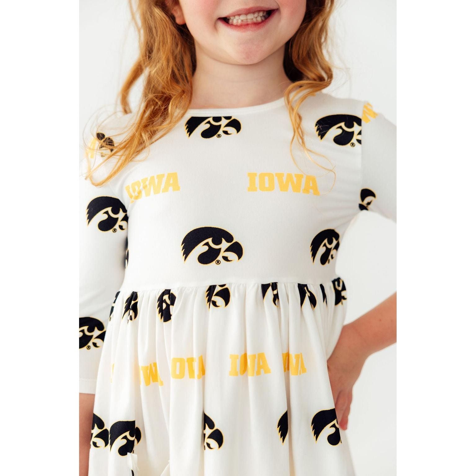 Iowa White Tigerhawk 3/4 Sleeve Pocket Twirl Dress