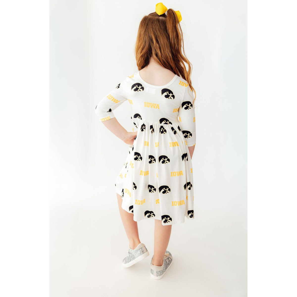 Iowa White Tigerhawk 3/4 Sleeve Pocket Twirl Dress