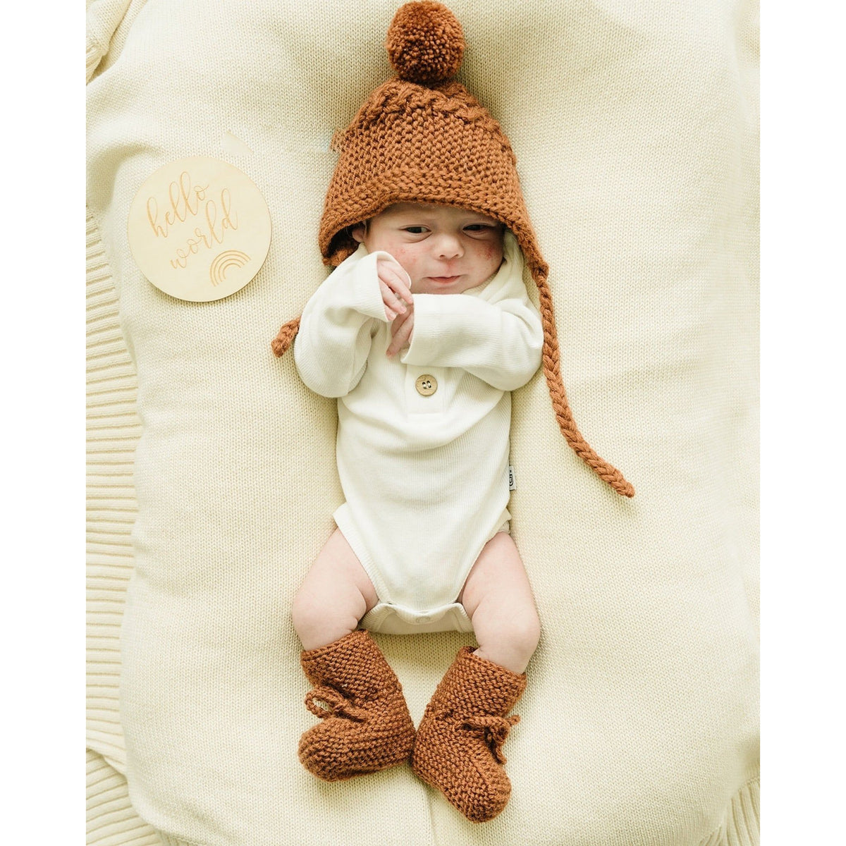 Merino Wool Bonnet &amp; Bootie Set | Cinnamon