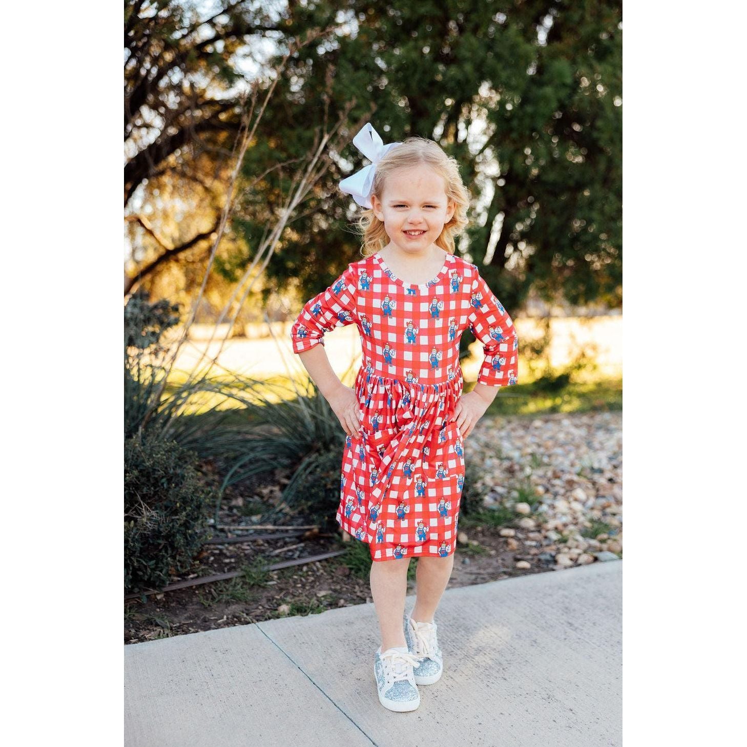 Nebraska Plaid Herbie Husker 3/4 Sleeve Pocket Twirl Dress