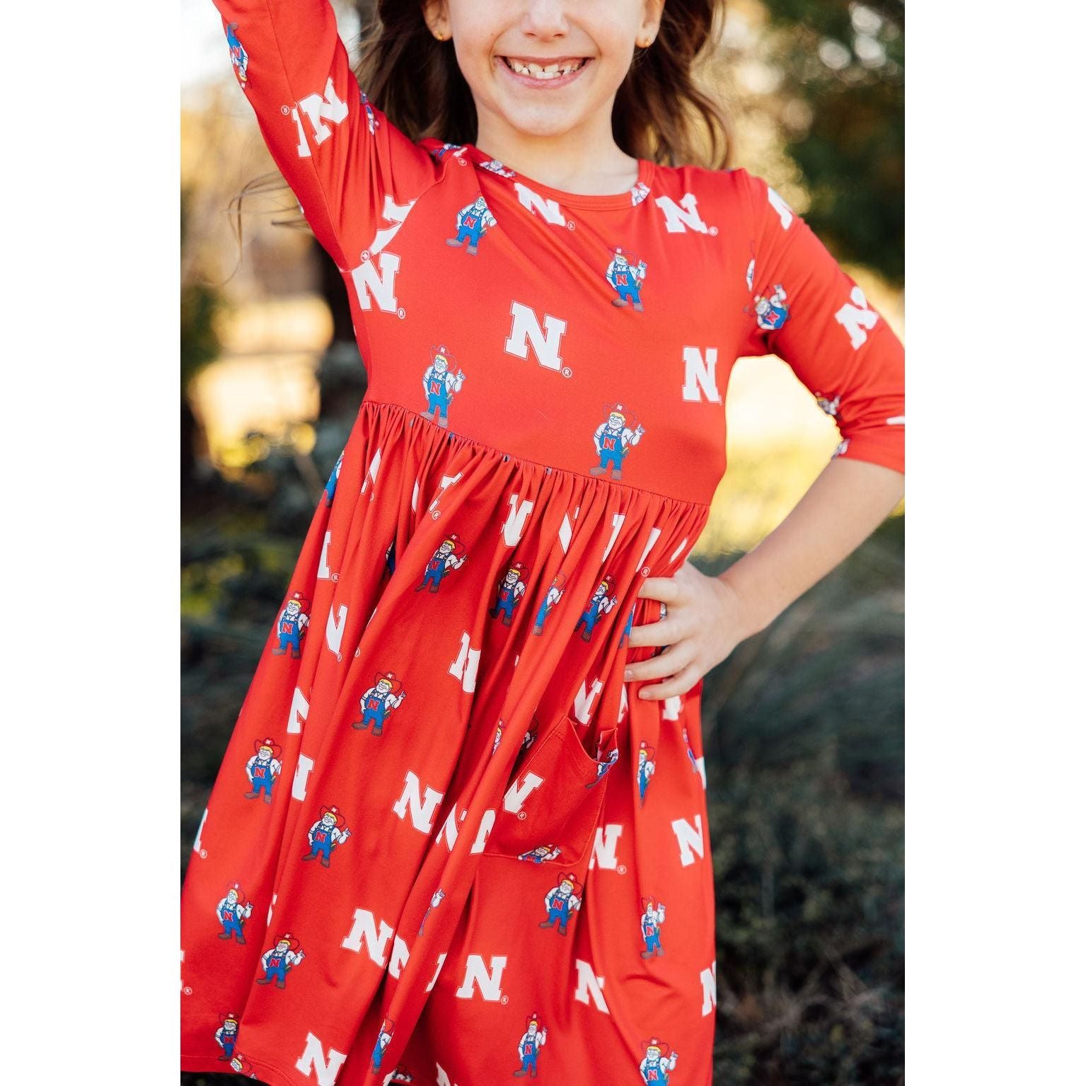 Nebraska Red Herbie Husker 3/4 Sleeve Pocket Twirl Dress