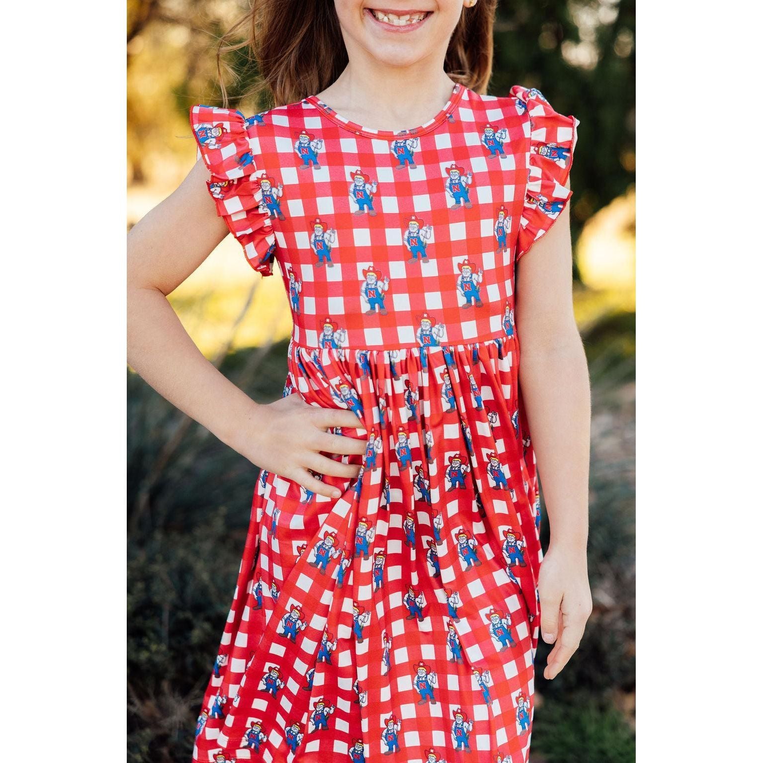 Nebraska Plaid Herbie Husker Flutter Twirl Dress
