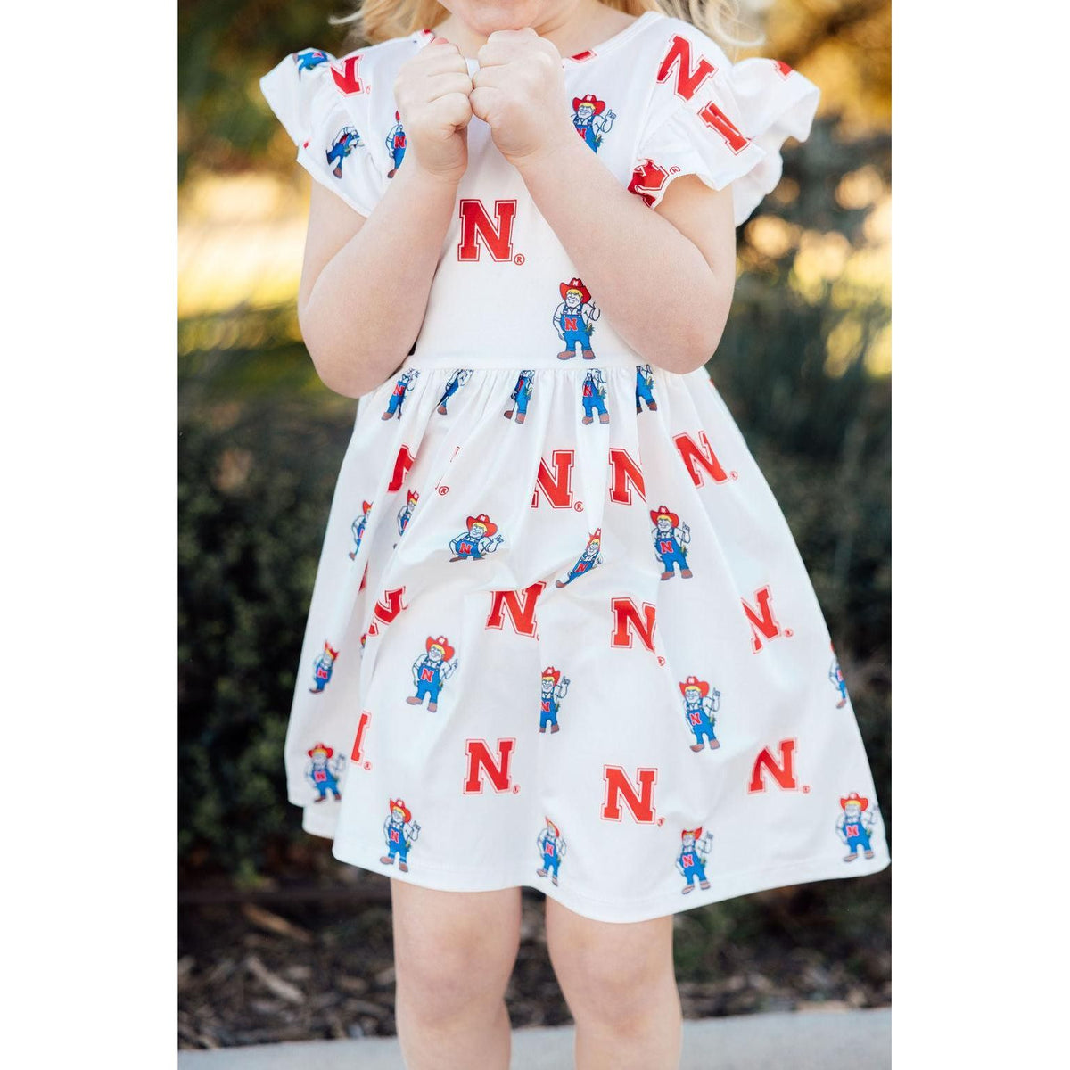 Nebraska White Herbie Husker Flutter Twirl Dress