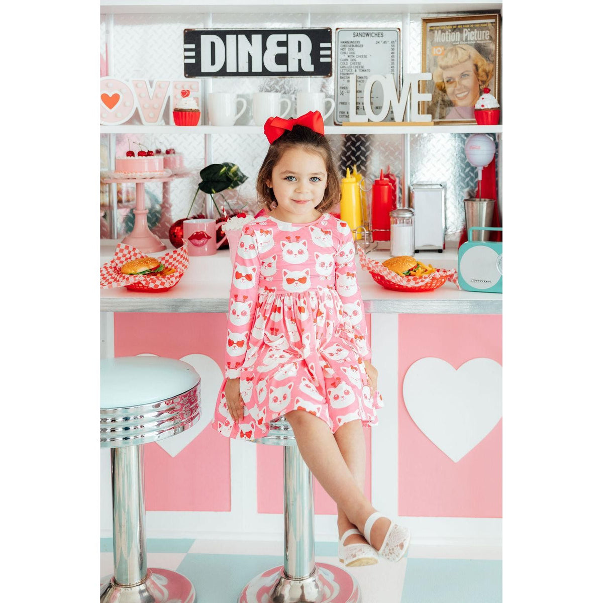 Cutie Cat L/S Pocket Twirl Dress