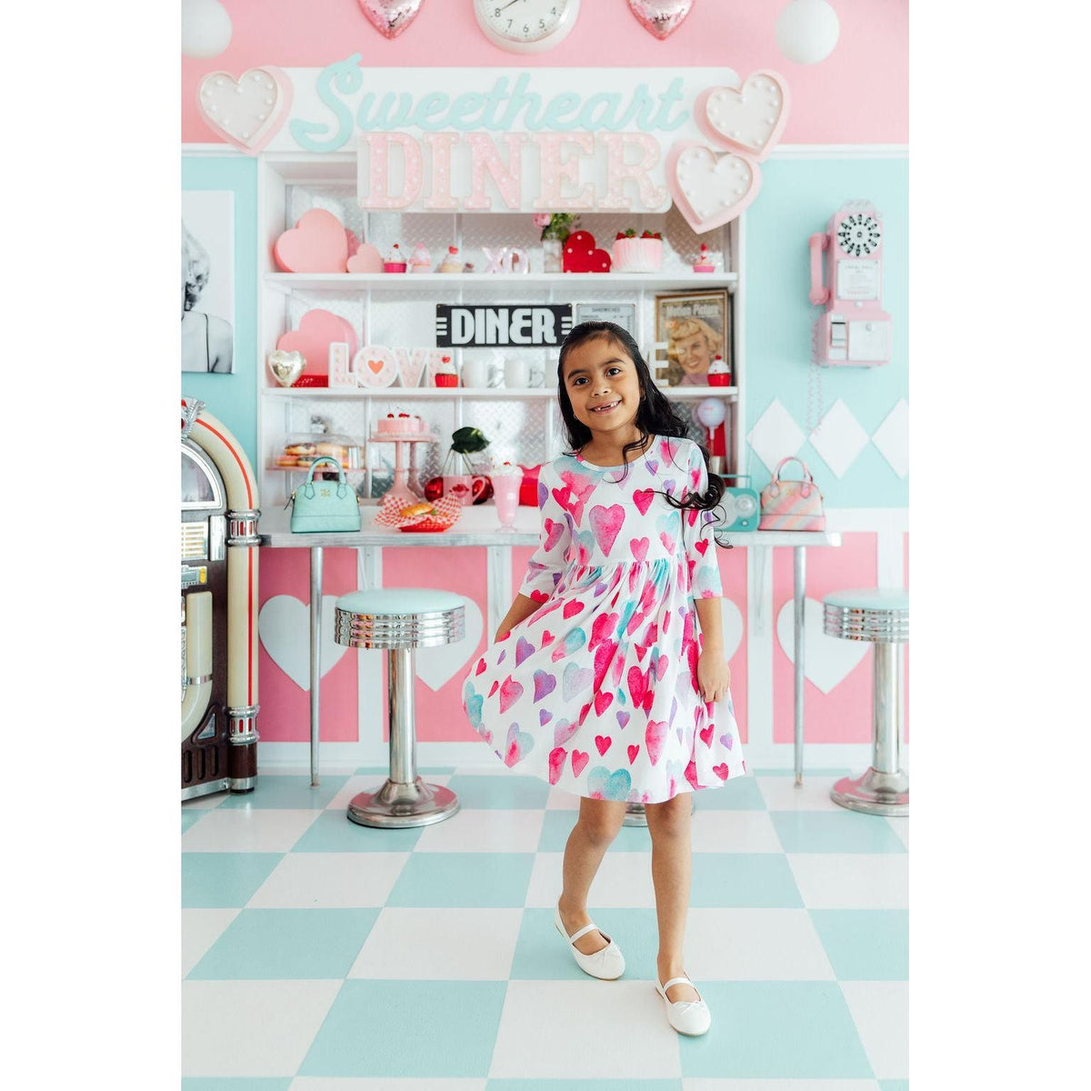 Light Hearted 3/4 Sleeve Pocket Twirl Dress