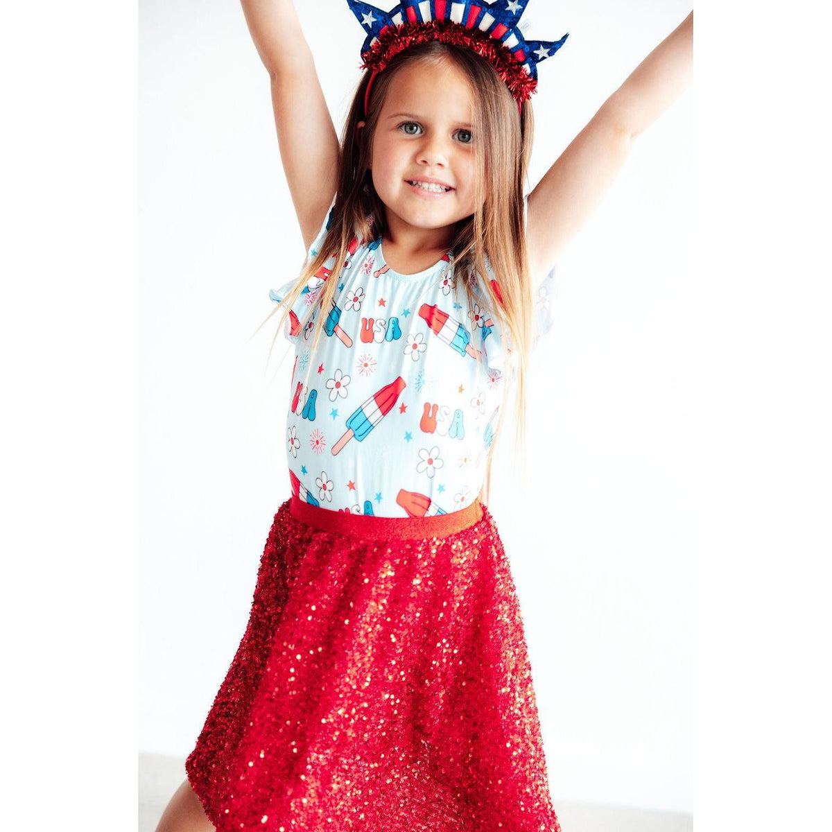 SALE Proudly Patriotic S/S Flutter Sleeve Leotard