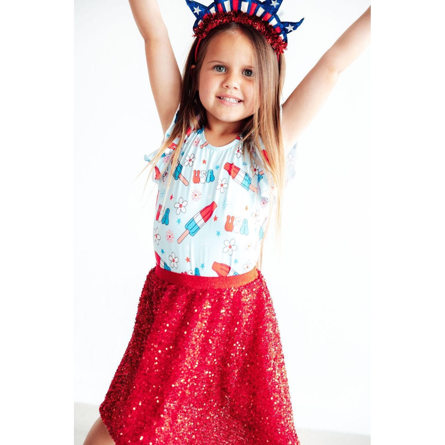 SALE Proudly Patriotic S/S Flutter Sleeve Leotard