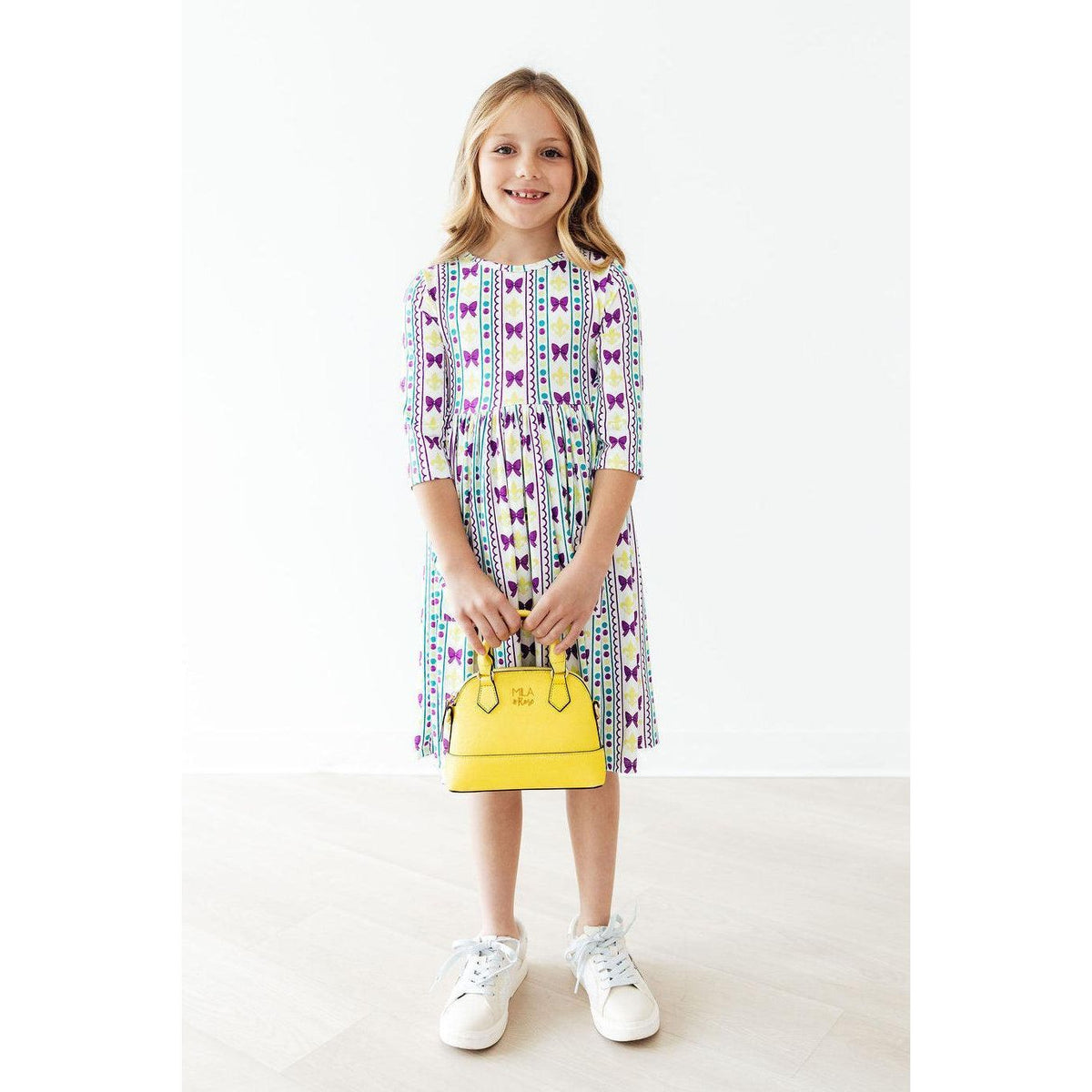 Mardi Gras 3/4 Sleeve Pocket Twirl Dress