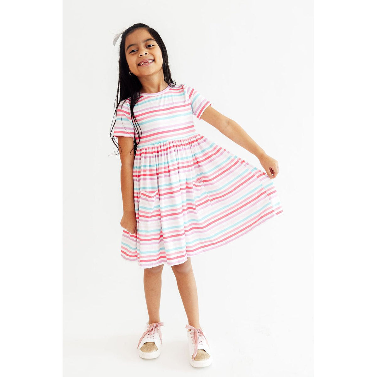 Pastel Stripes S/S Pocket Twirl Dress