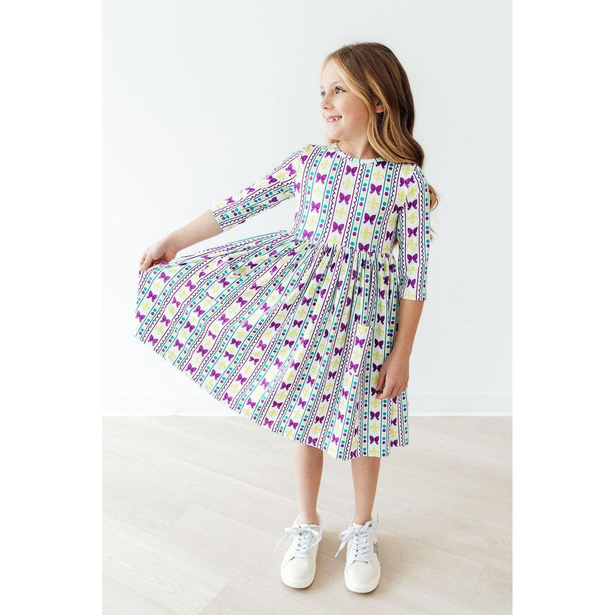 Mardi Gras 3/4 Sleeve Pocket Twirl Dress