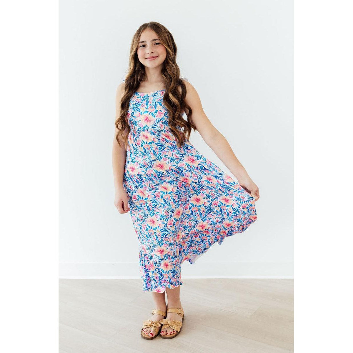 Watercolor Floral Ruffle Maxi Dress