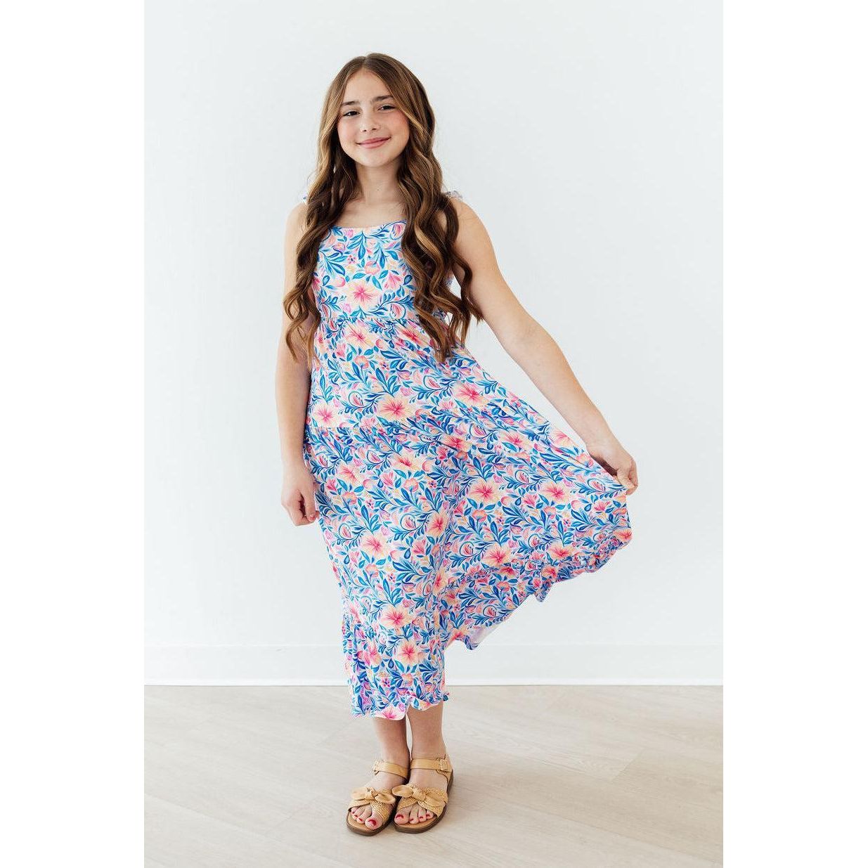 Watercolor Floral Ruffle Maxi Dress