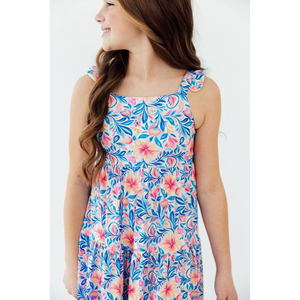Watercolor Floral Ruffle Maxi Dress