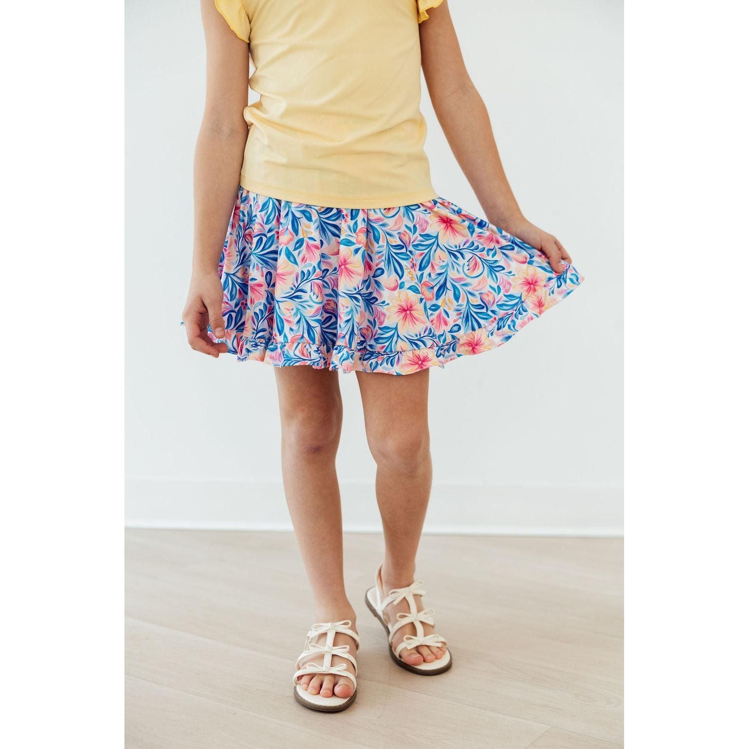 Watercolor Floral Ruffle Twirl Skort