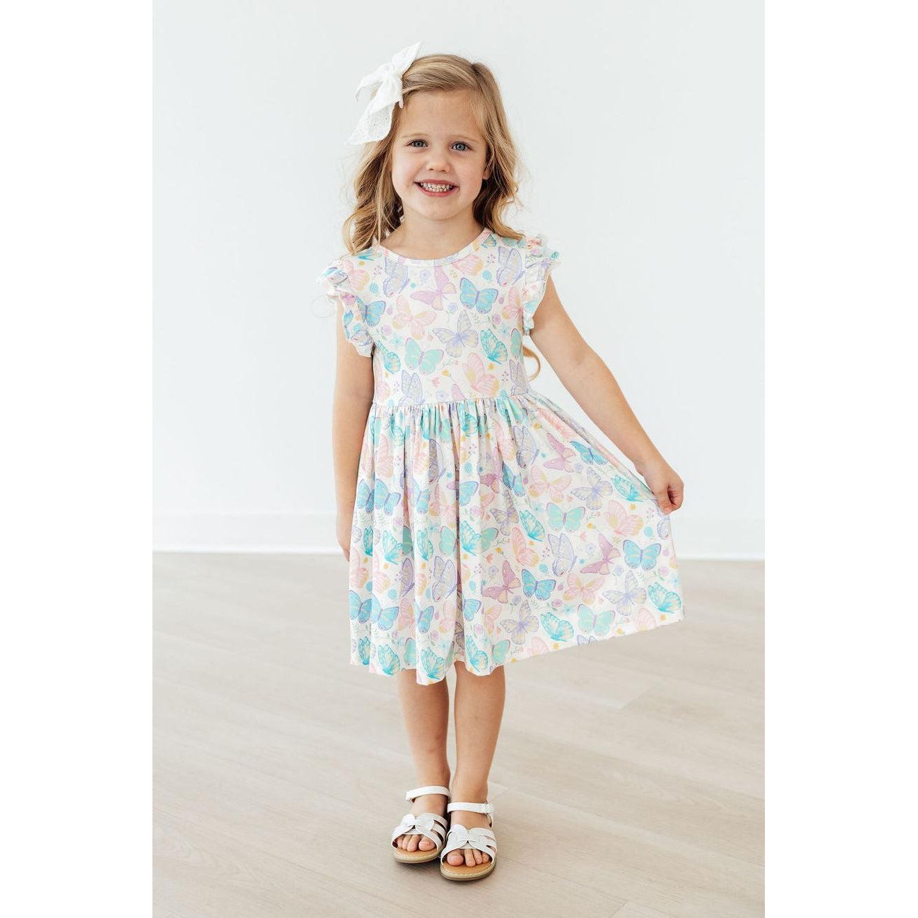 Fluttering Butterflies Flutter Sleeve Twirl Dress