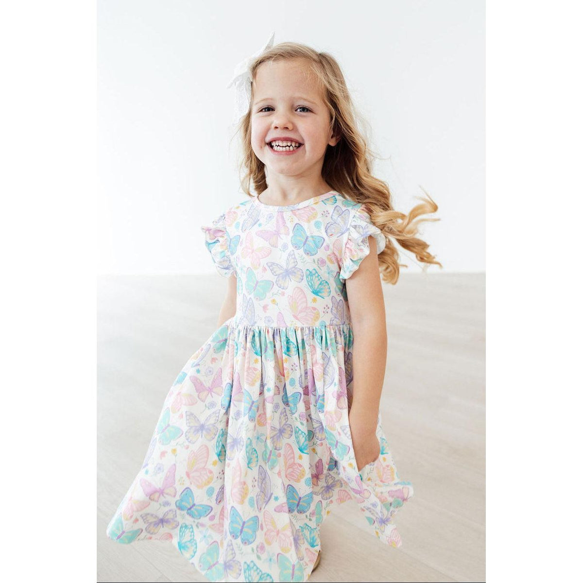 Fluttering Butterflies Flutter Sleeve Twirl Dress