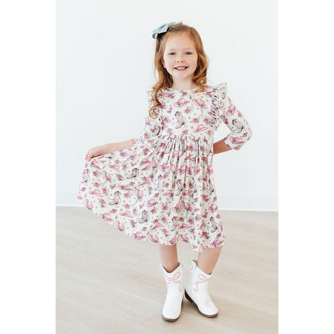 Cowgirl Cutie 3/4 Sleeve Ruffle Twirl Dress