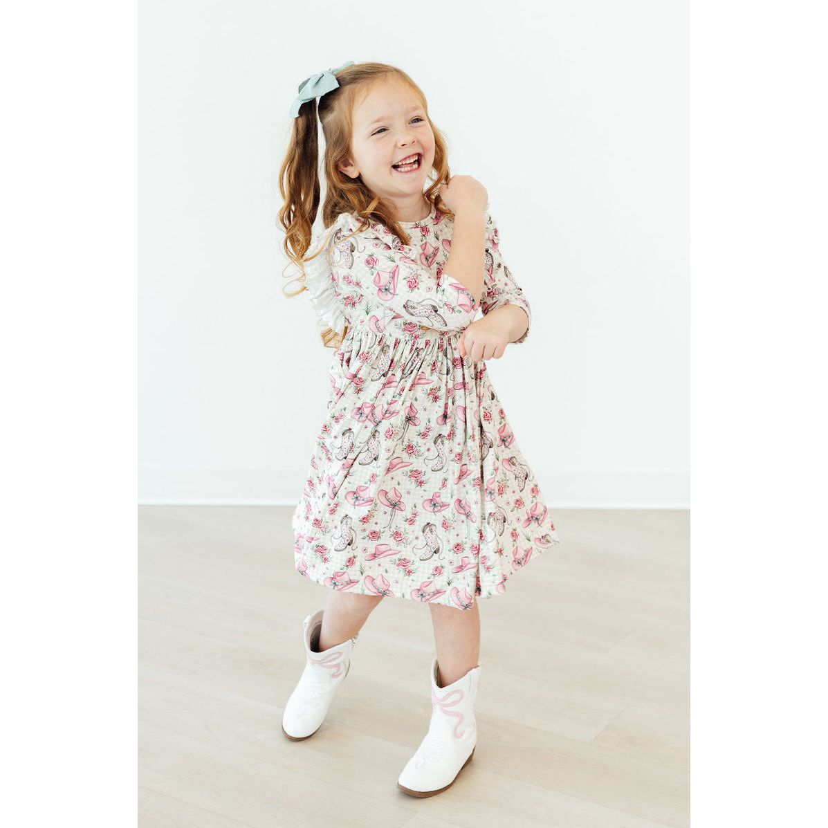Cowgirl Cutie 3/4 Sleeve Ruffle Twirl Dress