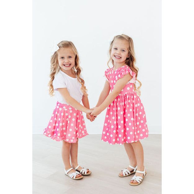 Pink Polka Dots Flutter Sleeve Twirl Dress