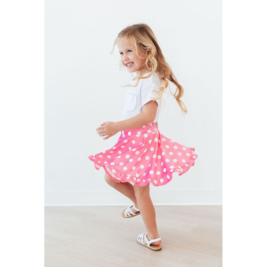 Pink Polka Dots Ruffle Twirl Skort