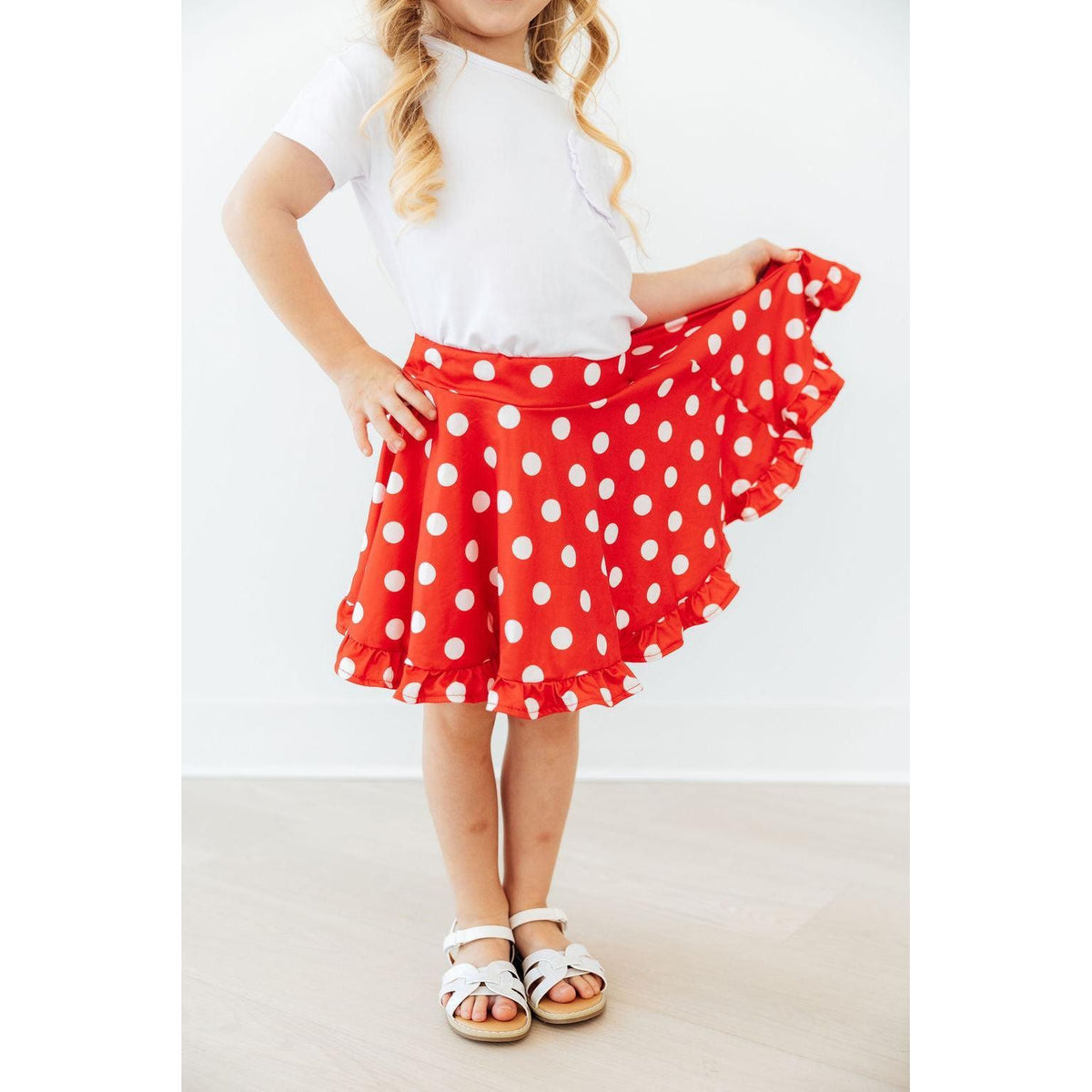 Red Polka Dots Ruffle Twirl Skort