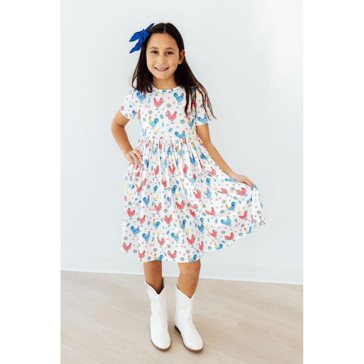 Rainbow Roosters S/S Pocket Twirl Dress
