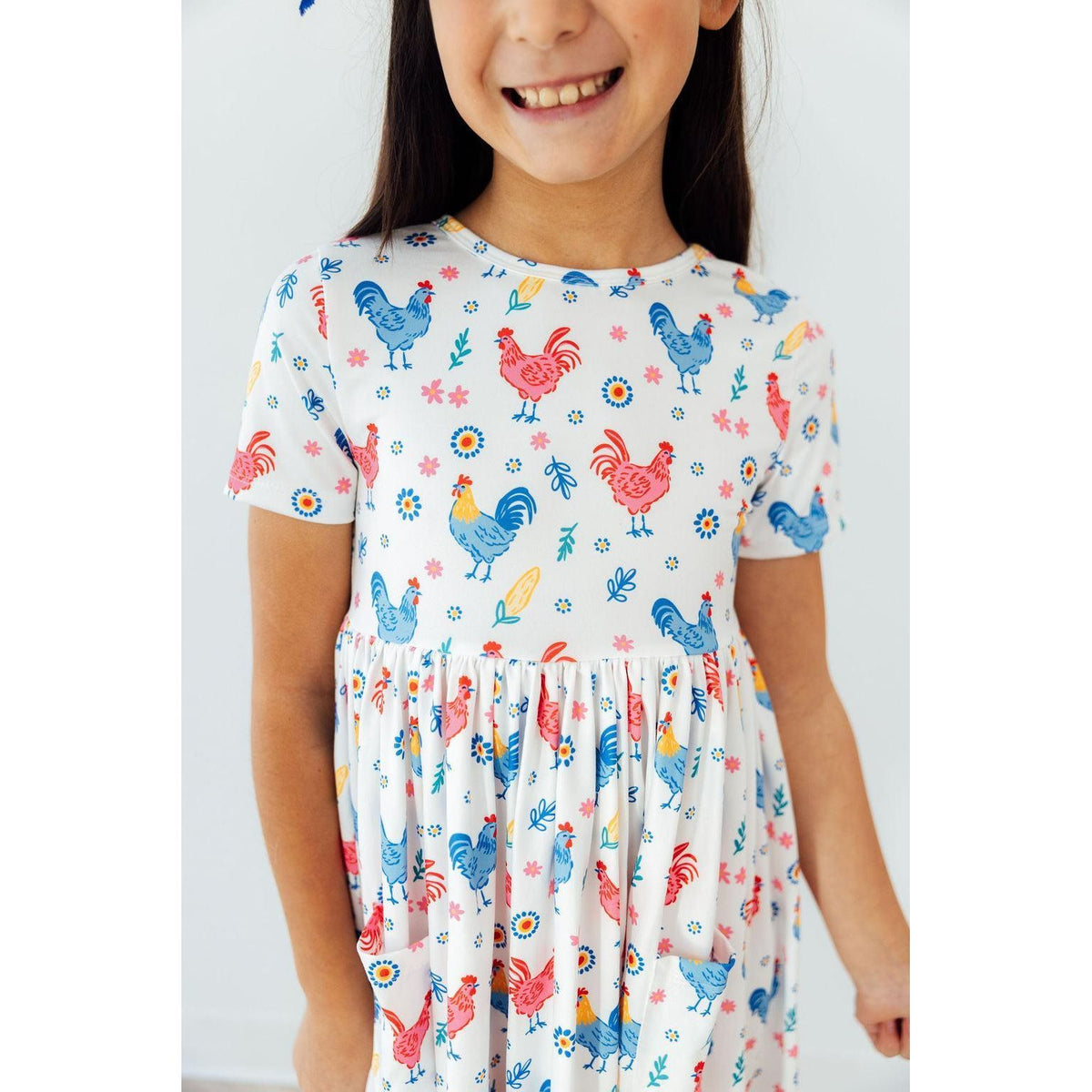 Rainbow Roosters S/S Pocket Twirl Dress