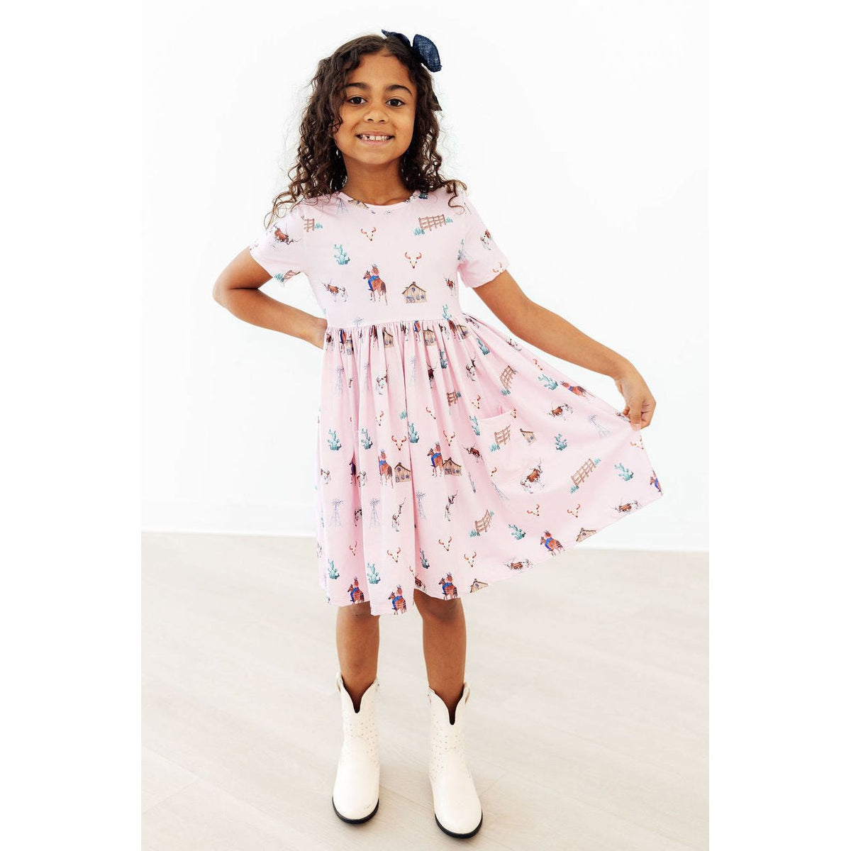 Pink Ranch Hand S/S Pocket Twirl Dress
