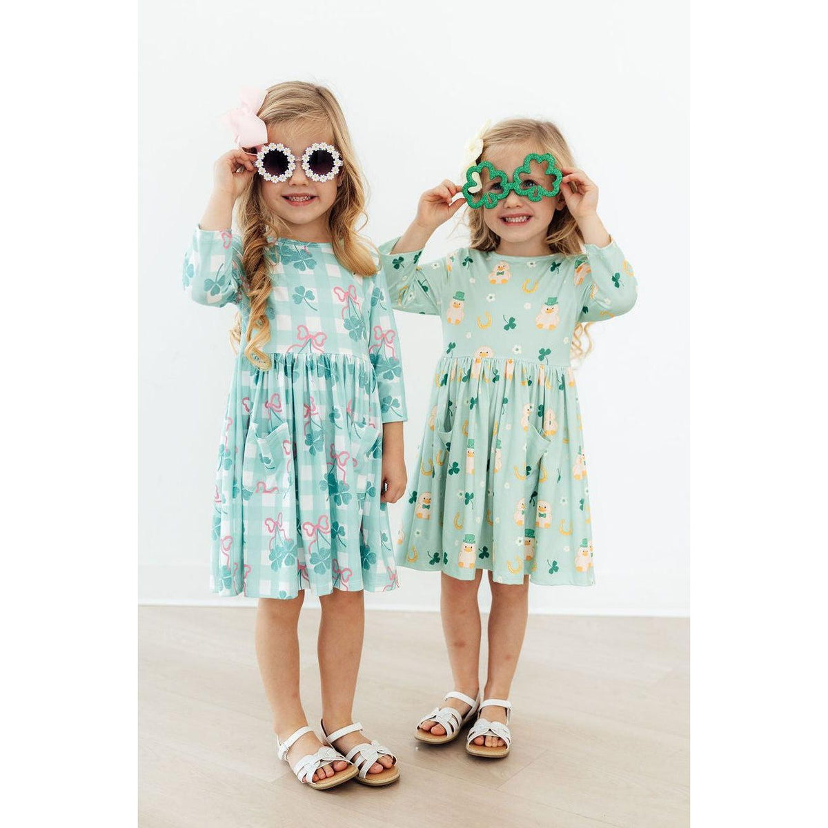 Shamrock Sweetheart 3/4 Sleeve Pocket Twirl Dress