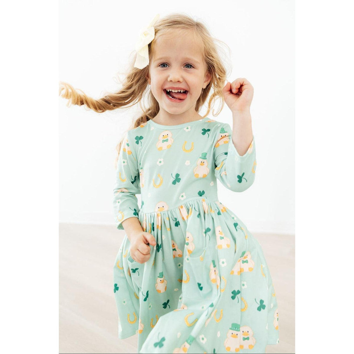 Lucky Duck 3/4 Sleeve Pocket Twirl Dress