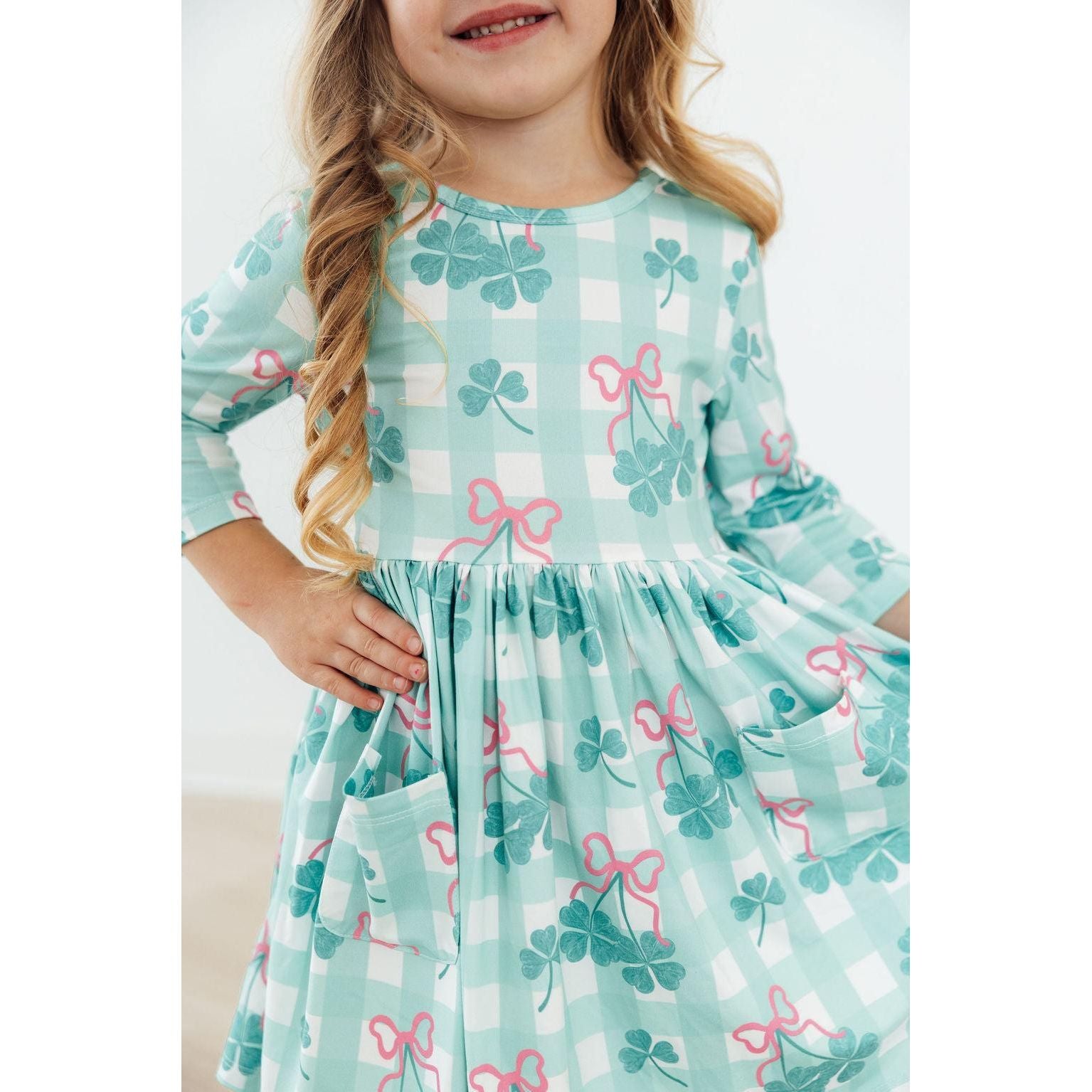 Shamrock Sweetheart 3/4 Sleeve Pocket Twirl Dress