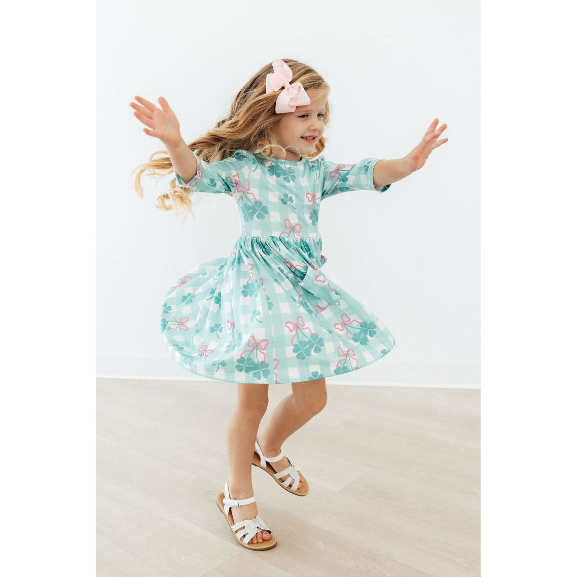 Shamrock Sweetheart 3/4 Sleeve Pocket Twirl Dress