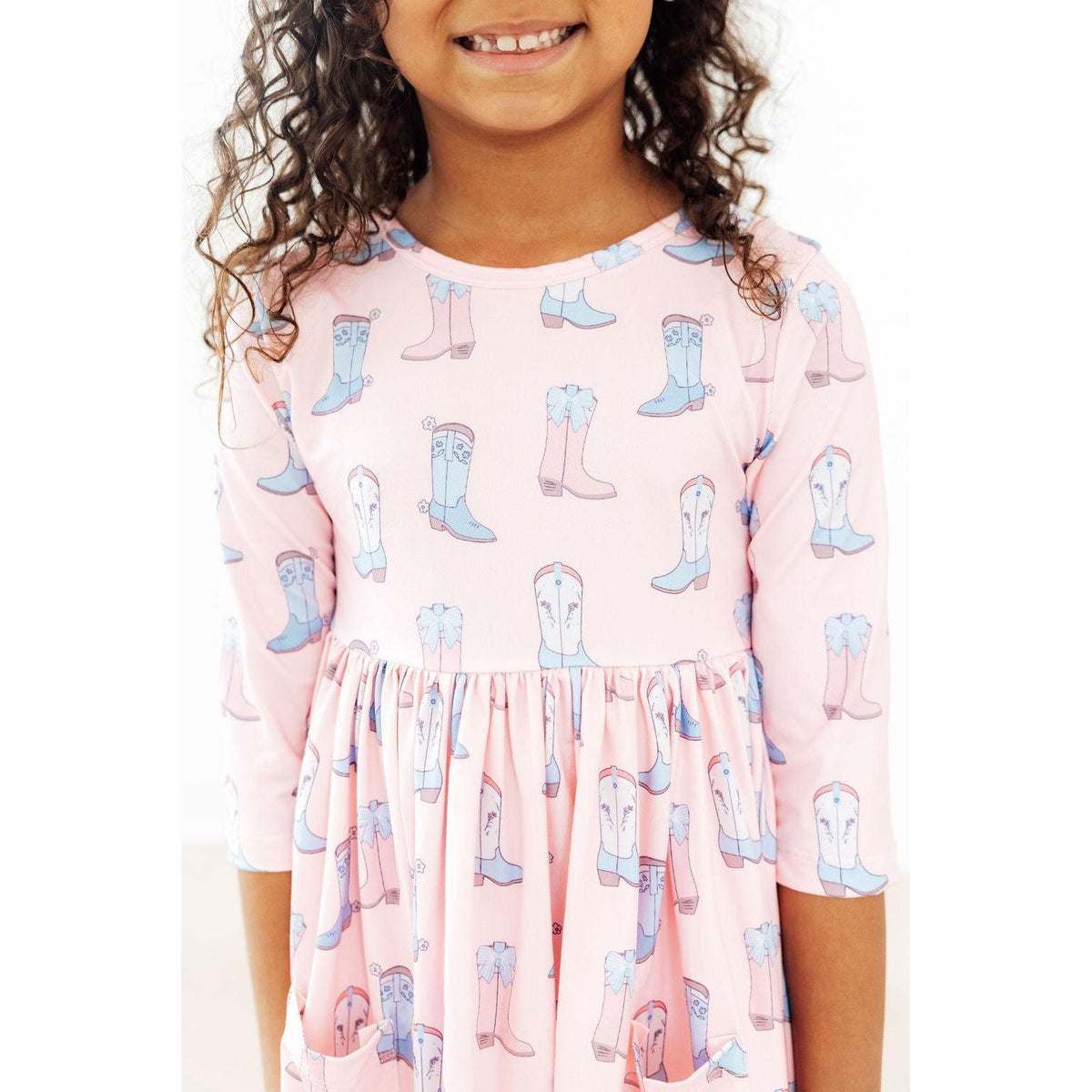Ribbons &amp; Rodeos 3/4 Sleeve Pocket Twirl Dress