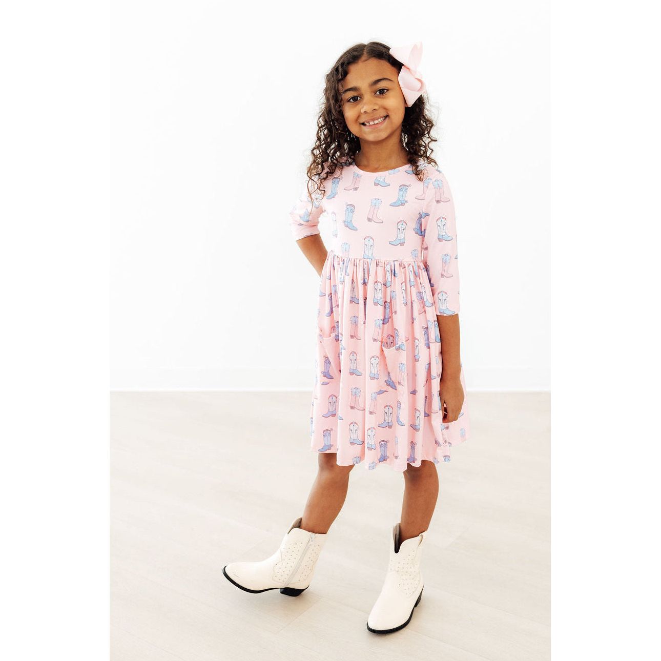 Ribbons & Rodeos 3/4 Sleeve Pocket Twirl Dress