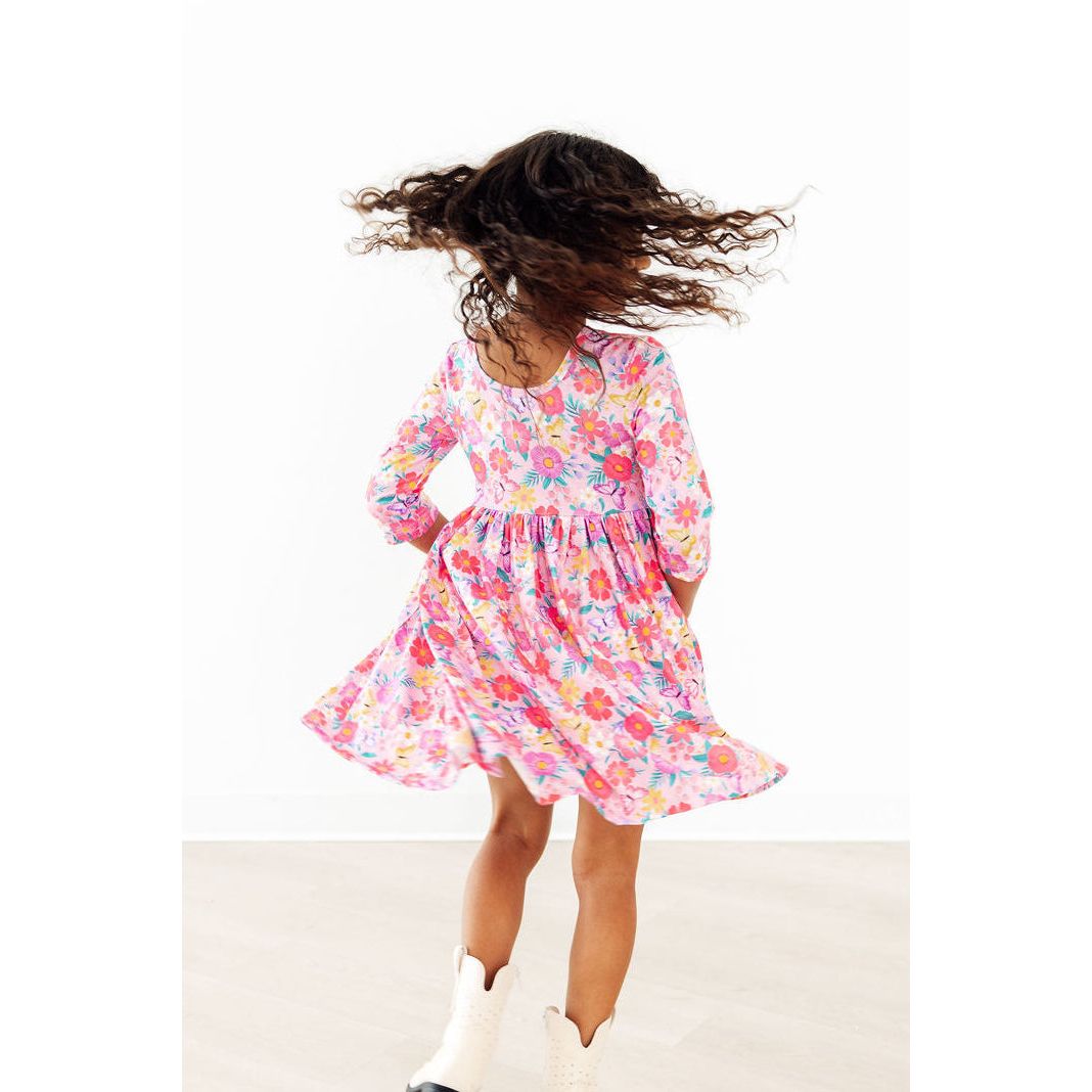 Fluttering Garden 3/4 Sleeve Pocket Twirl Dress